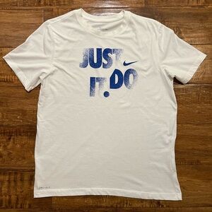 NWOT Mens Nike T Shirt White and Blue JUST DO IT T. Size L